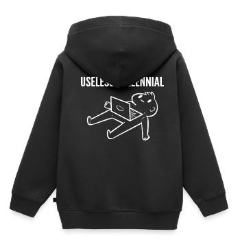 Cadeau inutile de personne épuisée milziniale - Sweat Premium à capuche enfant bio - noir - Dos - AI Model Kid Male (0cm)