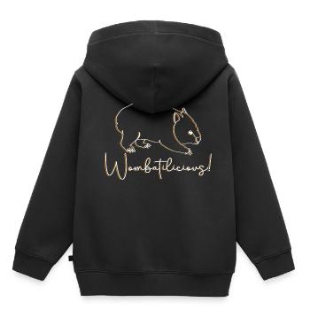 Wombatilicious, ironique, mignon, australien, - Sweat Premium à capuche enfant bio - noir - Dos - AI Model Kid Male (0cm)