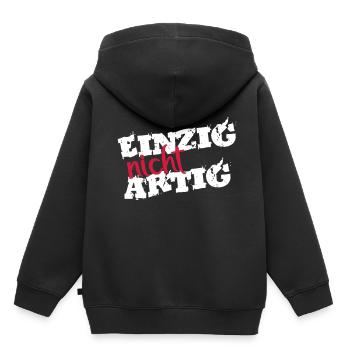 Unique Unique Drôle Artig Méchant Différent - Sweat Premium à capuche enfant bio - noir - Dos - AI Model Kid Male (0cm)