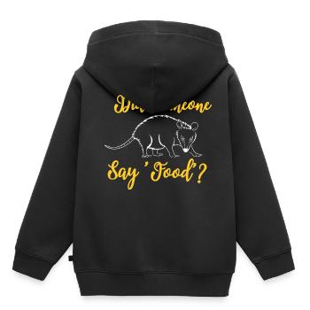 Proverbe ironique représentant un rongeur et un - Sweat Premium à capuche enfant bio - noir - Dos - AI Model Kid Male (0cm)