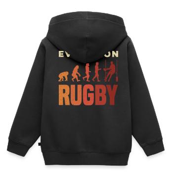 Rugby Ball Sport Player Retro Evolution Rugby Team - Sweat Premium à capuche enfant bio - noir - Dos - AI Model Kid Male (0cm)
