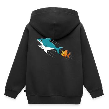 Goldfisch auf Haijagd Ironisches - Kinder Premium Organic Hoodie - Schwarz - Hinten - AI Model Kid Male (0cm)