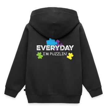 Tous les jours Puzzlin ' Cadeau de personne déroutante - Sweat Premium à capuche enfant bio - noir - Dos - AI Model Kid Male (0cm)