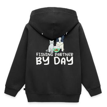 Papa By NIght Fishing Partner By Day Ruhestandspla - Kinder Premium Organic Hoodie - Schwarz - Hinten - AI Model Kid Male (0cm)