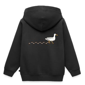 Joli canard dandiné, empreinte de patte, nature - Sweat Premium à capuche enfant bio - noir - Dos - AI Model Kid Male (0cm)
