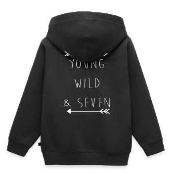 Anniversaire enfant sept ans 7 anniversaire enfant - Sweat Premium à capuche enfant bio - noir - Dos - AI Model Kid Male (0cm)