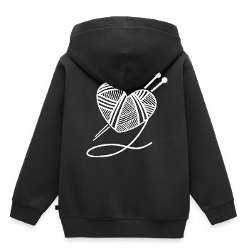 Tricoter des aiguilles de laine coeur cadeau à la main - Sweat Premium à capuche enfant bio - noir - Dos - AI Model Kid Male (0cm)