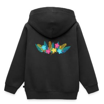 Palme d'hibiscus - Sweat Premium à capuche enfant bio - noir - Dos - AI Model Kid Male (0cm)