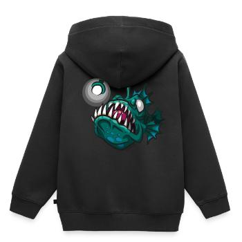 Poisson-grenouille Pêche en haute mer Monster Fish Lantern - Sweat Premium à capuche enfant bio - noir - Dos - AI Model Kid Male (0cm)