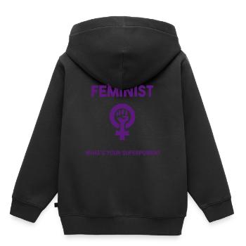 Je suis une féministe, quel est votre super pouvoir? - Sweat Premium à capuche enfant bio - noir - Dos - AI Model Kid Male (0cm)