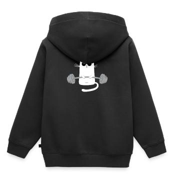 KATZE UND KRAFTSPORT MOTIV - Kinder Premium Organic Hoodie - Schwarz - Hinten - AI Model Kid Male (0cm)