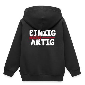 Einzig nicht Artig, Spruch, Wortspiel, Statement - Kinder Premium Organic Hoodie - Schwarz - Hinten - AI Model Kid Male (0cm)
