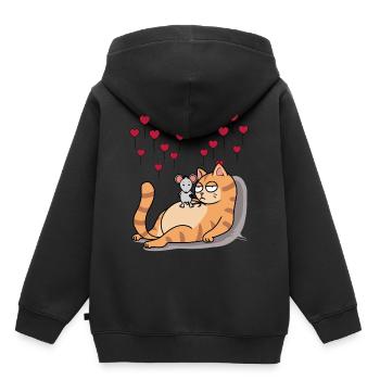 Chat Souris Ami Amour Partenariat Romance - Sweat Premium à capuche enfant bio - noir - Dos - AI Model Kid Male (0cm)