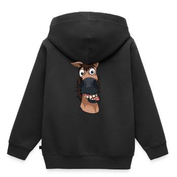 Drôle de cheval Poney Cheval sauvage Poney Farm Riding - Sweat Premium à capuche enfant bio - noir - Dos - AI Model Kid Male (0cm)
