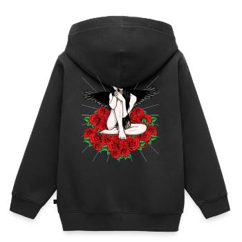 Black Angel Red Roses Fantasy Heavenly Dark - Kids Premium Organic Hoodie - black - Back - AI Model Kid Male (0cm)