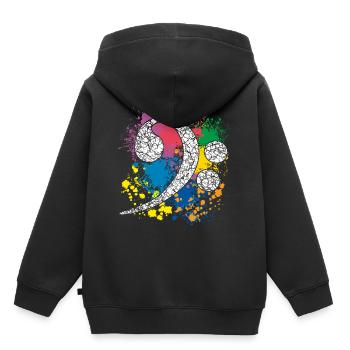 Bassschlüssel auf Farbklecksen - Kinder Premium Organic Hoodie - Schwarz - Hinten - AI Model Kid Male (0cm)