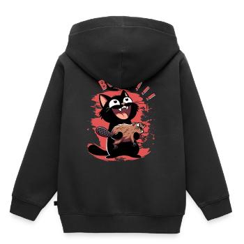 Hyper-Katze ruft „Bober!!!“ – Tierischer Ausraster - Kinder Premium Organic Hoodie - Schwarz - Hinten - AI Model Kid Male (0cm)