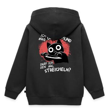 Süße Katze mit Messer – Niedlich, aber tödlich - Kinder Premium Organic Hoodie - Schwarz - Hinten - AI Model Kid Male (0cm)