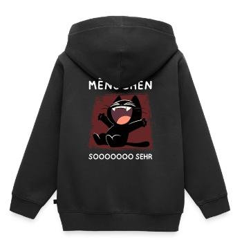 Lachende schwarze Katze – Wenn’s richtig wehtut - Kinder Premium Organic Hoodie - Schwarz - Hinten - AI Model Kid Male (0cm)