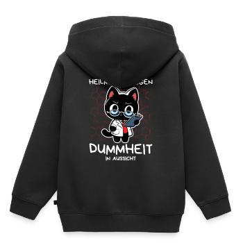 Zynische Forscherkatze – Wissenschaft ohne Gnade - Kinder Premium Organic Hoodie - Schwarz - Hinten - AI Model Kid Male (0cm)