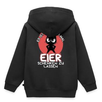 Zeit für Eier – Katze mit Haltung und Ansage - Kinder Premium Organic Hoodie - Schwarz - Hinten - AI Model Kid Male (0cm)