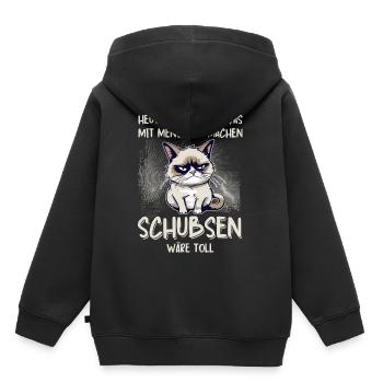 Menschen schubsen - Süße Grump Style Katze - Kinder Premium Organic Hoodie - Schwarz - Hinten - AI Model Kid Male (0cm)