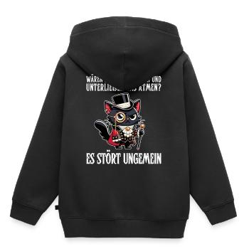 Sa respiration est inquiétante – Chat cynique au regard noble - Sweat Premium à capuche enfant bio - noir - Dos - AI Model Kid Male (0cm)