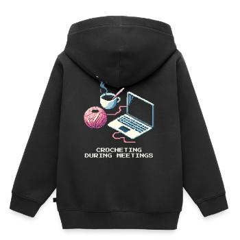 Crochet furtif en réunion | Fil fait à la main - Sweat Premium à capuche enfant bio - noir - Dos - AI Model Kid Male (0cm)