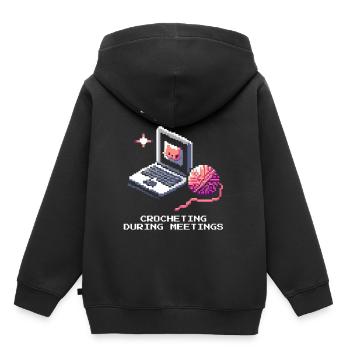 Rencontre : Crochet camouflé | Fil Stitches Fait à la main - Sweat Premium à capuche enfant bio - noir - Dos - AI Model Kid Male (0cm)