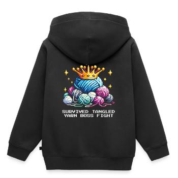 XP erhalten: Wollknäuel besiegt | Häkeln Garn - Kinder Premium Organic Hoodie - Schwarz - Hinten - AI Model Kid Male (0cm)