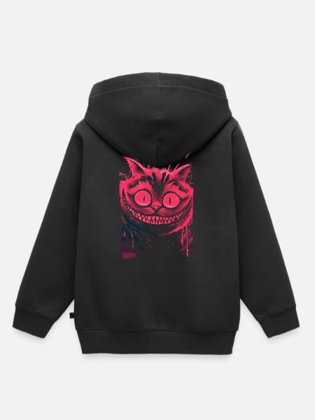 Cheshire Cat Neon – dark crazy cat art - Kids Premium Organic Hoodie - black