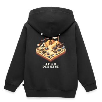 Pas un jeu de bac à sable | Site de fouilles archéologiques - Sweat Premium à capuche enfant bio - noir - Dos - AI Model Kid Male (0cm)