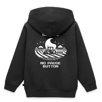 Agriculture IRL | Sans pause & sans point de sauvegarde - Sweat Premium à capuche enfant bio - noir - Dos - AI Model Kid Male (0cm)