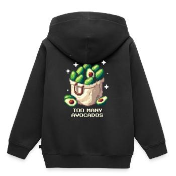 Inventaire plein | Surcharge d’avocat dans le style pixel - Sweat Premium à capuche enfant bio - noir - Dos - AI Model Kid Male (0cm)