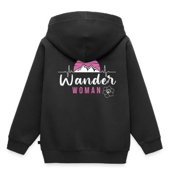 Wander Woman pour randonneuse et alpiniste - Sweat Premium à capuche enfant bio - noir - Dos - AI Model Kid Male (0cm)