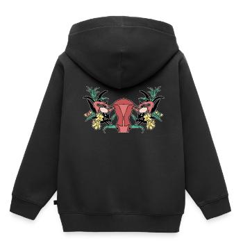 Utérus fleuri Doula Labor Coach Sage-femme - Sweat Premium à capuche enfant bio - noir - Dos - AI Model Kid Male (0cm)