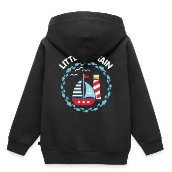 Kleiner Kapitän mit Segelboot und Leuchtturm - Kinder Premium Organic Hoodie - Schwarz - Hinten - AI Model Kid Male (0cm)