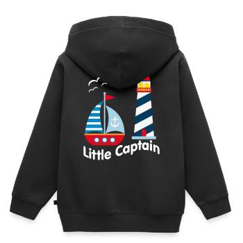 Kleiner Kapitän mit Segelboot, Möven und Leuchttur - Kinder Premium Organic Hoodie - Schwarz - Hinten - AI Model Kid Male (0cm)