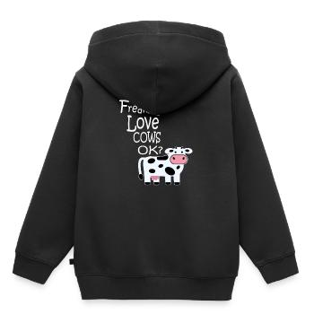 I just freaking love cows cadeau paysan vache amour - Sweat Premium à capuche enfant bio - noir - Dos - AI Model Kid Male (0cm)