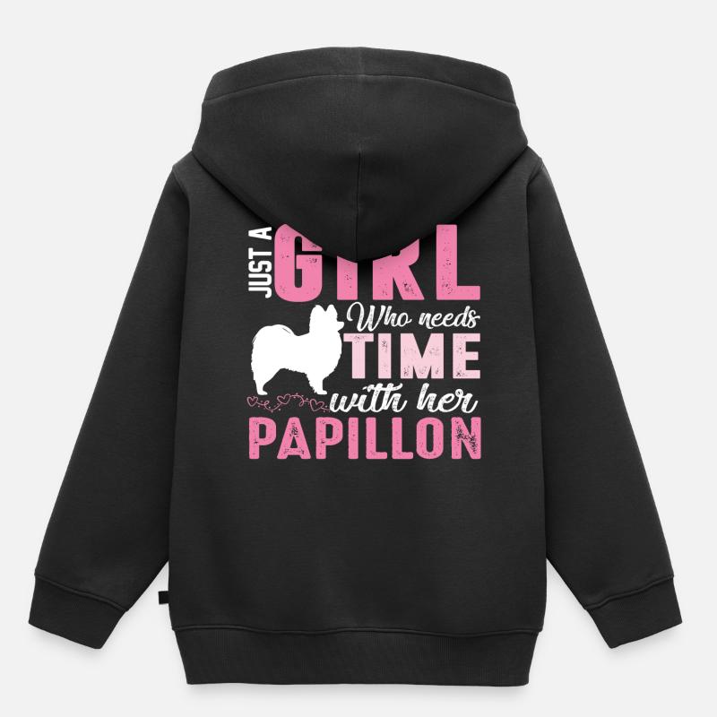 Papillon Papillon Espagnol naine continental - Sweat Premium à capuche enfant bio - noir
