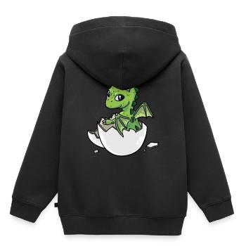 Petit bébé dragon dragon naissance oeuf coquille - Sweat Premium à capuche enfant bio - noir - Dos - AI Model Kid Male (0cm)