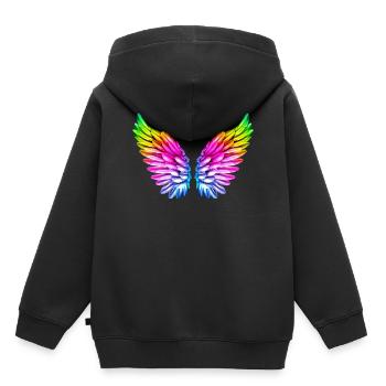 LGBT Ailes anges ailes coloré arc-en-ciel - Sweat Premium à capuche enfant bio - noir - Dos - AI Model Kid Male (0cm)