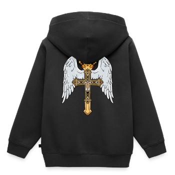 Himmlisches Kreuz mit Krone - Kinder Premium Organic Hoodie - Schwarz - Hinten - AI Model Kid Male (0cm)