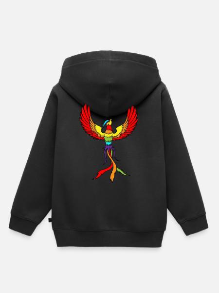 Phoenix fugl tegner fuglefjær - Premium børne hættetrøje økologisk - sort