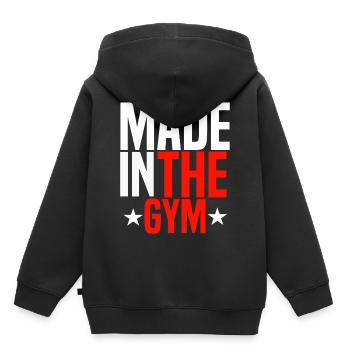 Gym - Kinder Premium Organic Hoodie - Schwarz - Hinten - AI Model Kid Male (0cm)