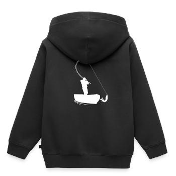 Angler drillt einen Hecht vom Boot weiß - Kinder Premium Organic Hoodie - Schwarz - Hinten - AI Model Kid Male (0cm)