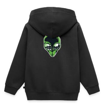 Tête étrangère aux grands yeux tristes en vert - Sweat Premium à capuche enfant bio - noir - Dos - AI Model Kid Male (0cm)