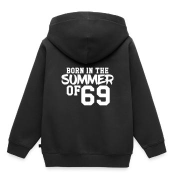 Né à l'été 69 - Sweat Premium à capuche enfant bio - noir - Dos - AI Model Kid Male (0cm)