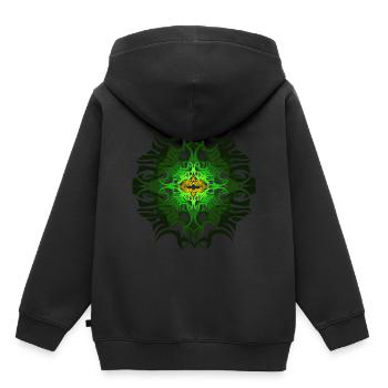 Motif mandala psychédélique vert Goa Psytrance - Sweat Premium à capuche enfant bio - noir - Dos - AI Model Kid Male (0cm)