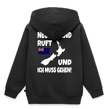 Neuseeland Ruft Und Ich Muss Gehen Backpacker - Kinder Premium Organic Hoodie - Schwarz - Hinten - AI Model Kid Male (0cm)